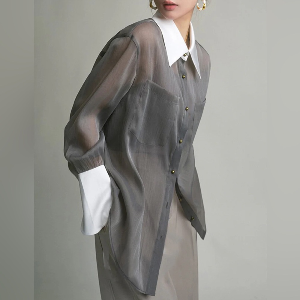Commense Grey Leisure See Through Shirt With Cami Top size M